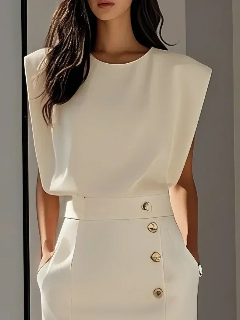 Fenella - Women's Sleeveless Midi Dress with Shoulder Pads - photo 10