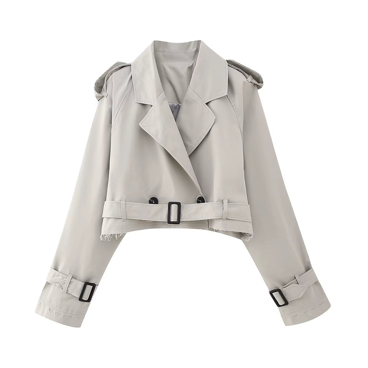 Fionnuala - Women's Cropped Trench Coat with Button Front - photo 3
