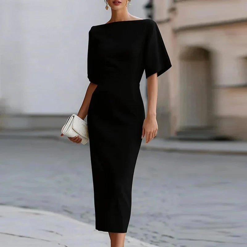 Florence - Women's Fitted Midi Dress with Short Sleeves - photo 4