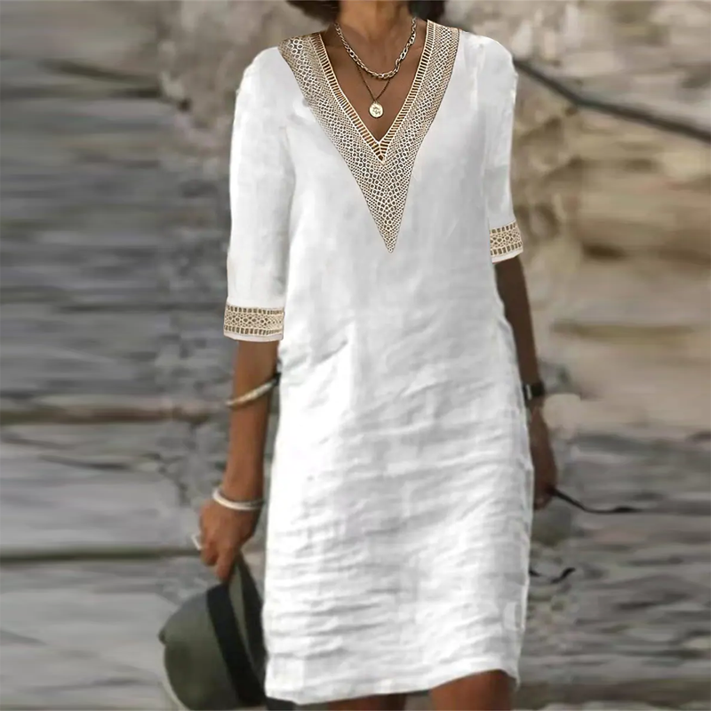 Flossie - Women's Shift Dress with Embellished V-Neck - photo 1