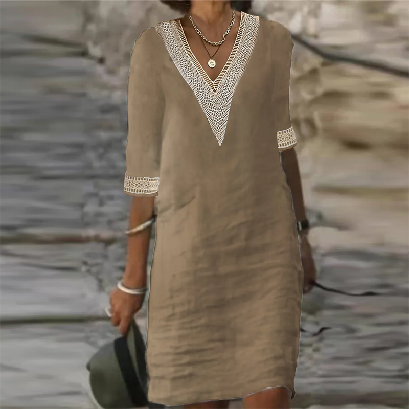 Flossie - Women's Shift Dress with Embellished V-Neck - photo 2