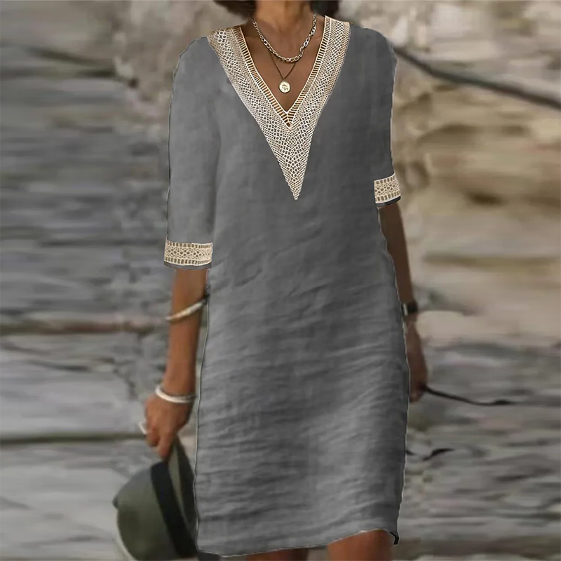 Flossie - Women's Shift Dress with Embellished V-Neck - photo 3