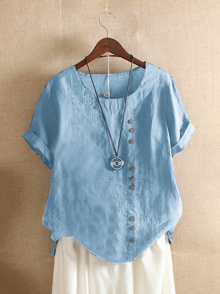 Charlie - Women's Crew Neck Cotton-Linen T-Shirt - photo 5