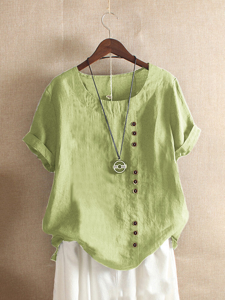 Charlie - Women's Crew Neck Cotton-Linen T-Shirt - photo 7