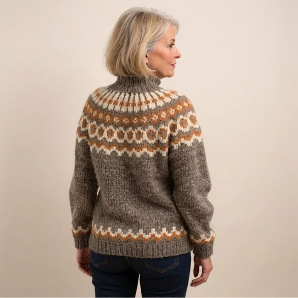 Solveig - Women's Patterned Knit Jumper with Round Yoke