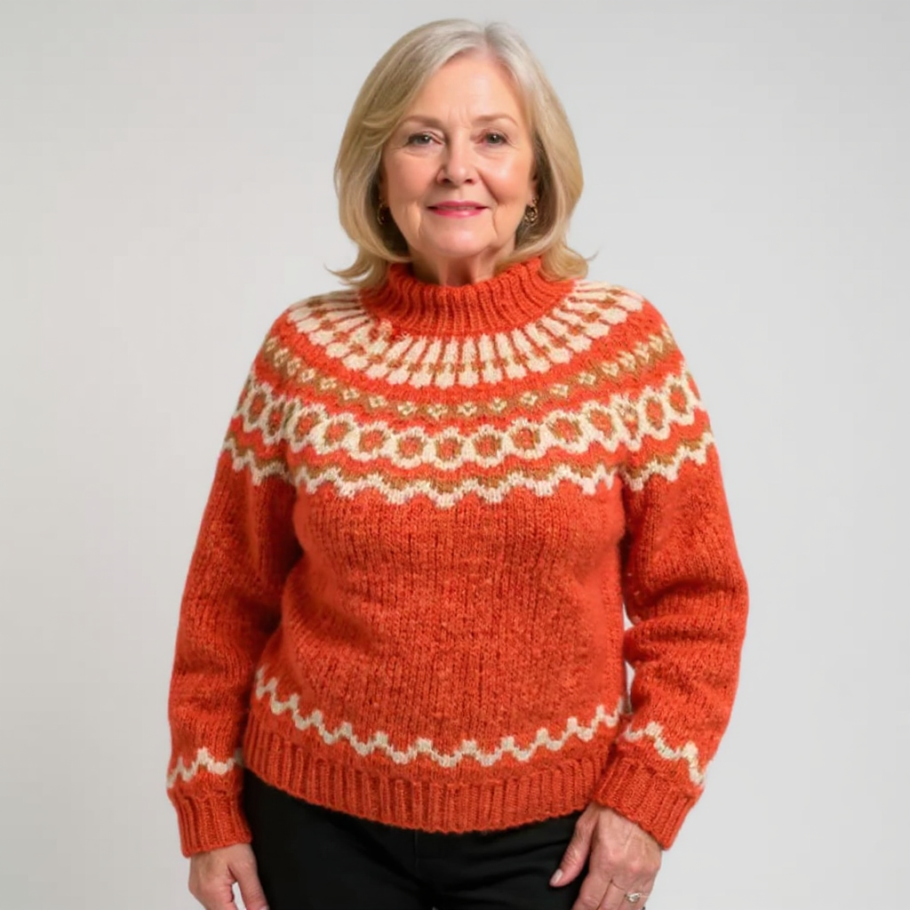 Solveig - Women's Patterned Knit Jumper with Round Yoke