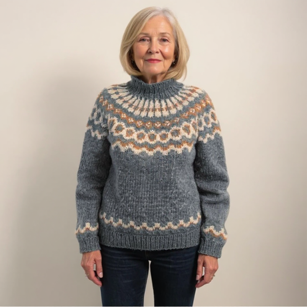 Solveig - Women's Patterned Knit Jumper with Round Yoke