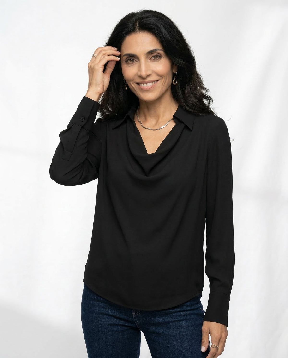 Women's Silk Long Sleeve Cowl Neck Blouse - photo 9
