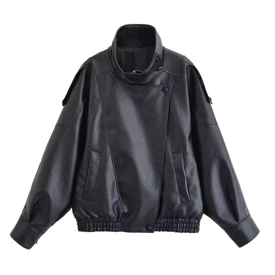 Garnet - Women's Jacket with Asymmetric Hem and Button Front