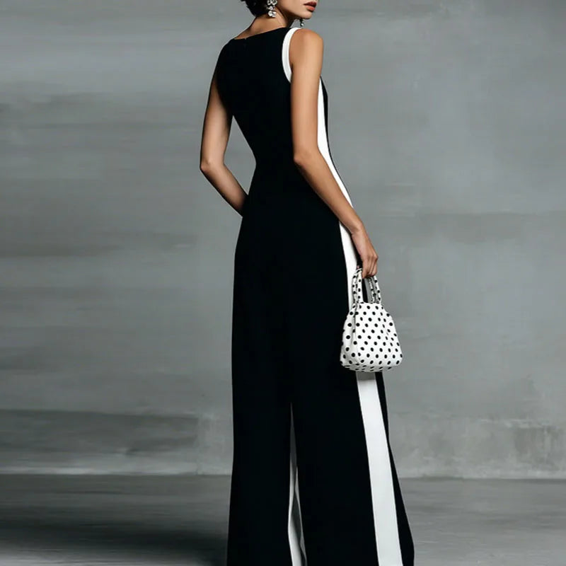Georgette - Women's Striped Wide Leg Jumpsuit with Deep V Neck - photo 4