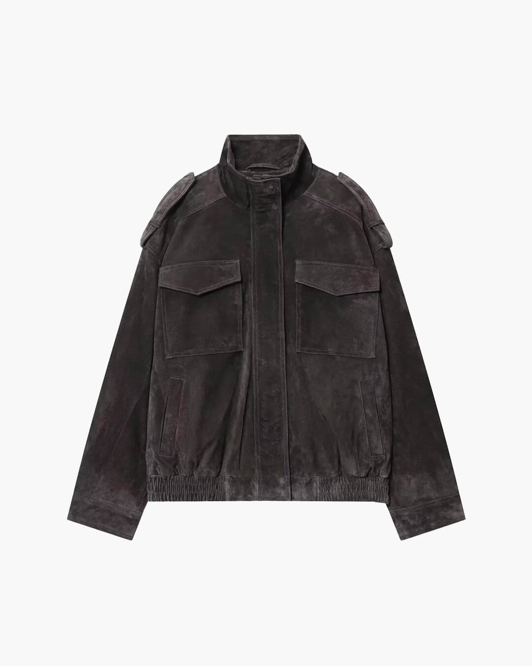 Gillian - Women's Wrap Jacket with Side Pockets and Collar in Charcoal