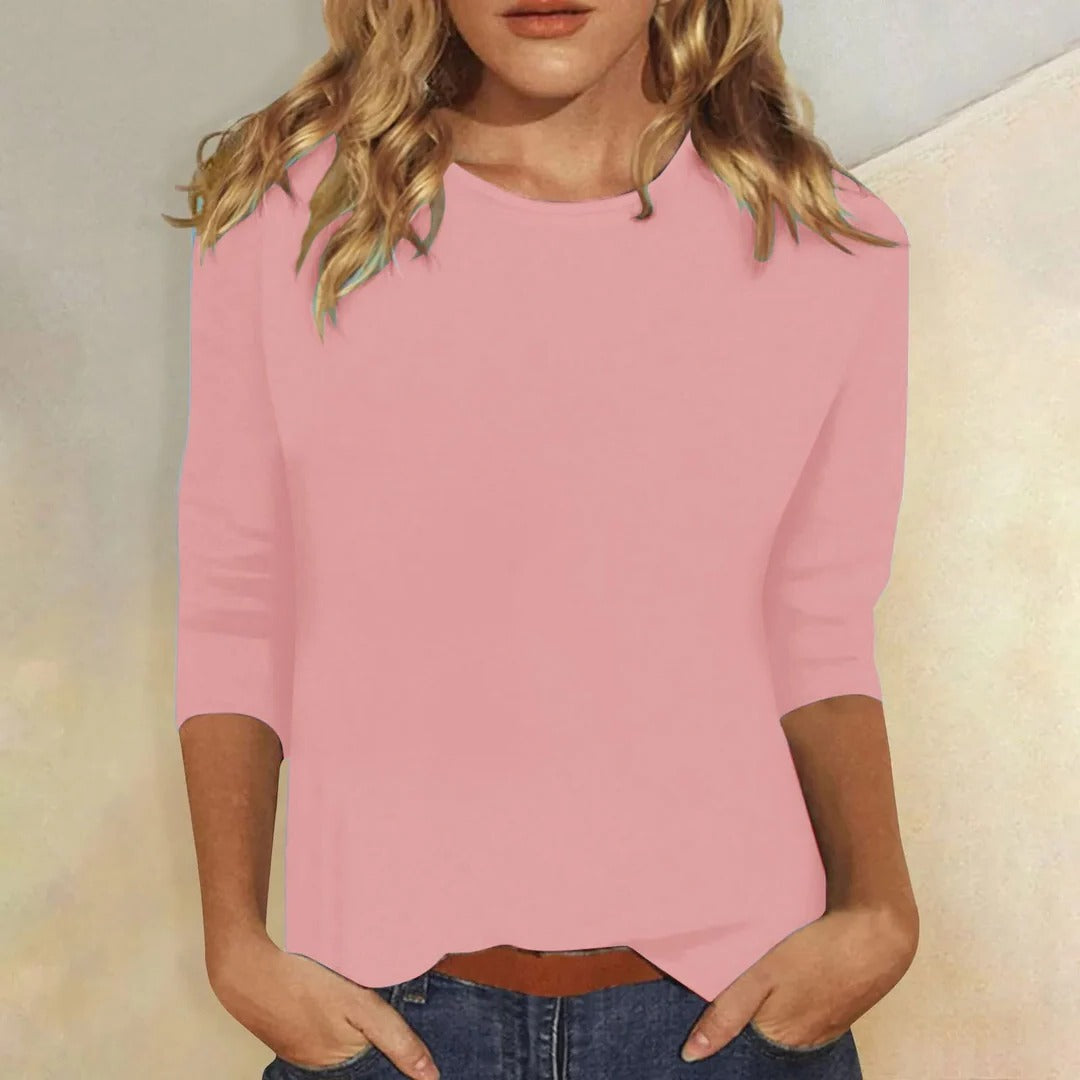 Ginny - Women's Crew Neck 3/4 Sleeve Relaxed Fit Casual Everyday Top - photo 1