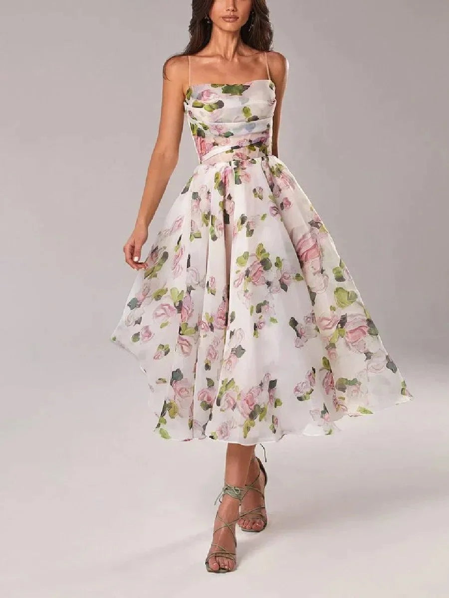 Glenys - Women's Floral Cowl Neck Midi Dress with Full Skirt - photo 1