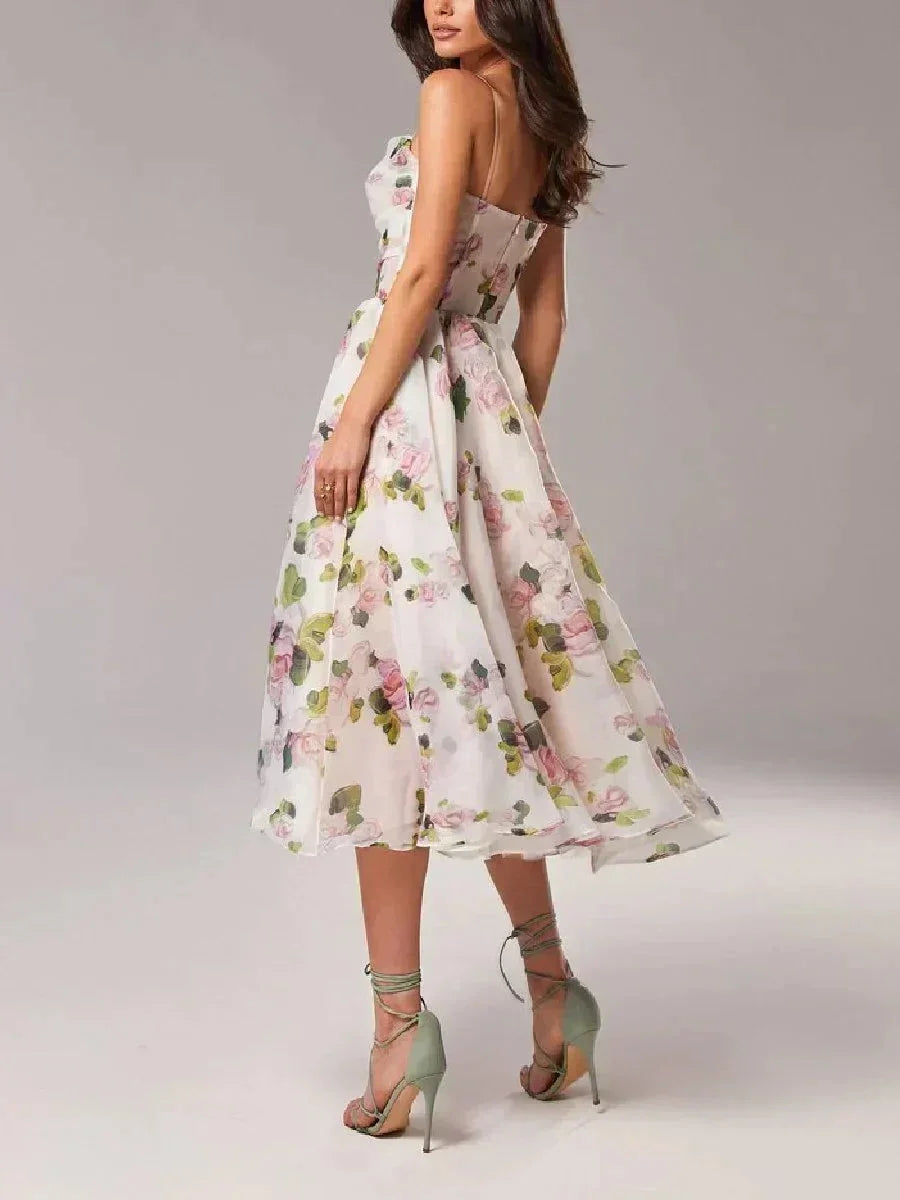 Glenys - Women's Floral Cowl Neck Midi Dress with Full Skirt - photo 6