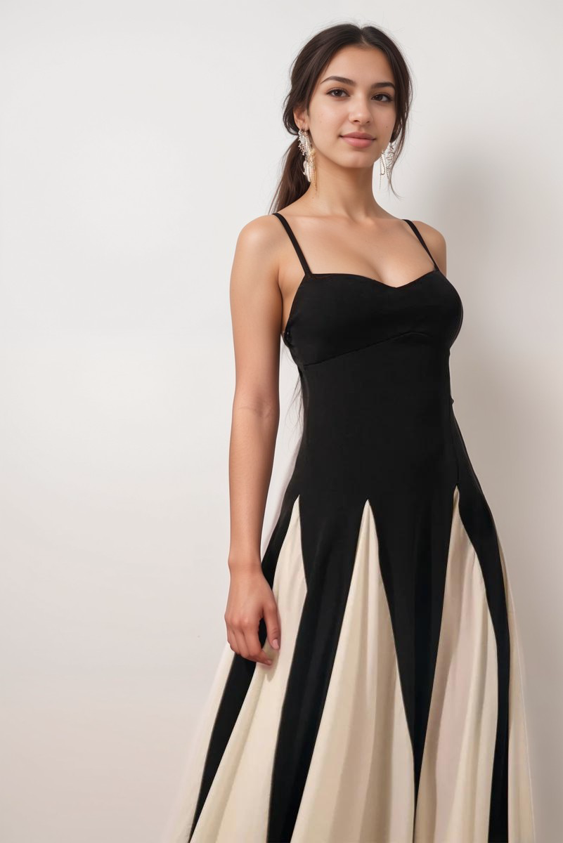 Maris - Women's Timeless Elegance Maxi Gown Black White Satin Blend - photo 5