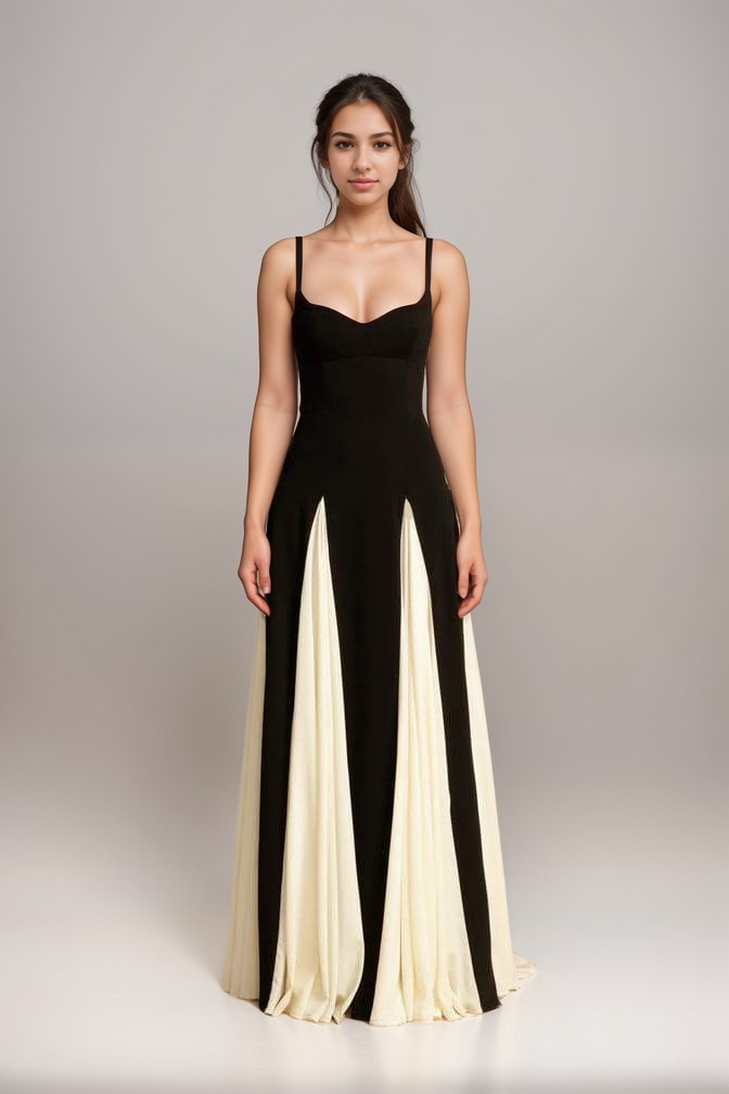 Maris - Women's Timeless Elegance Maxi Gown Black White Satin Blend - photo 3