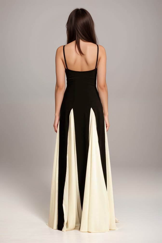 Maris - Women's Timeless Elegance Maxi Gown Black White Satin Blend - photo 4