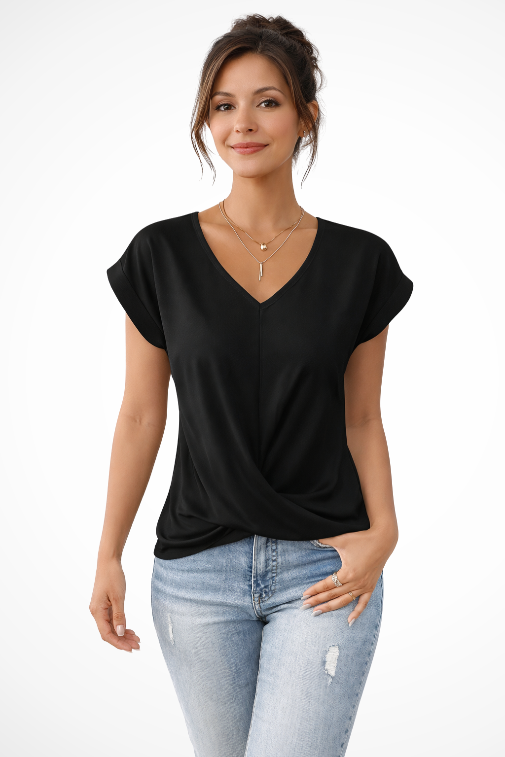 Griselda - Women's Relaxed Top with Ruching and V-Neck - photo 3