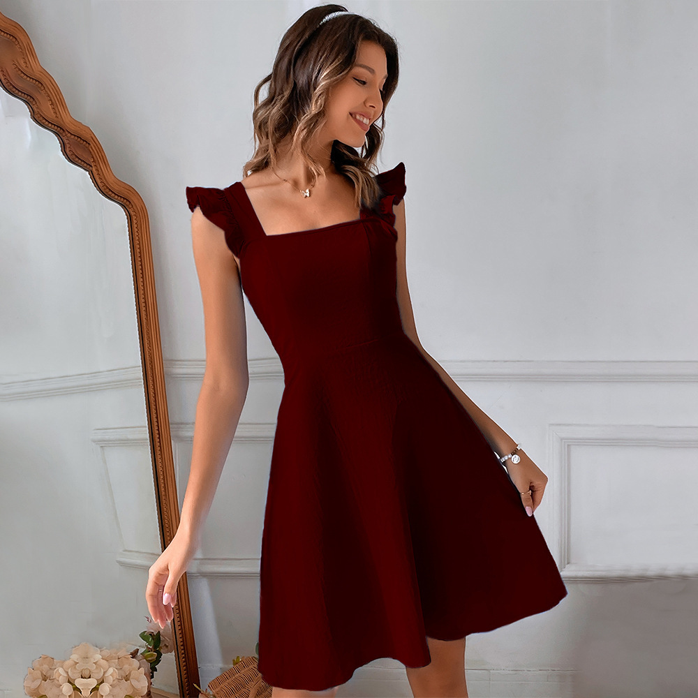 June - Women's short flared dress with summery flutter sleeves - Red