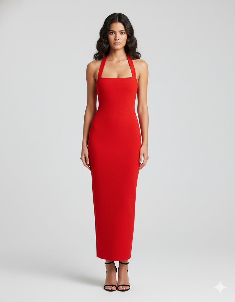 Women's Halter Neck Slim Fit Maxi Dress