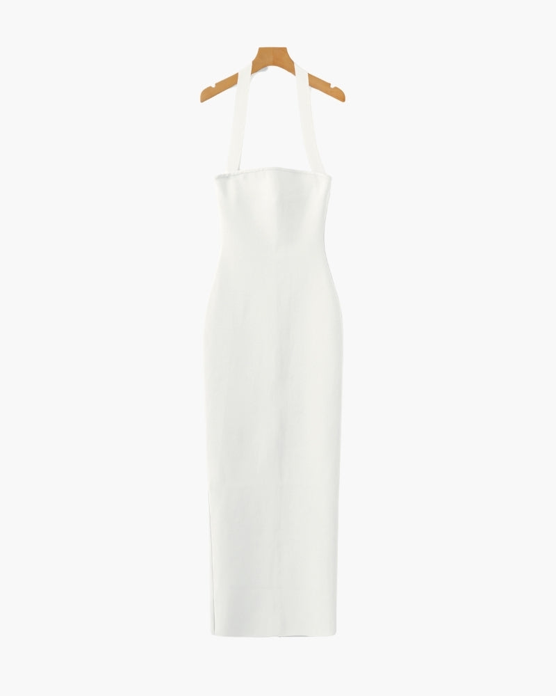 Women's Halter Neck Slim Fit Maxi Dress - White