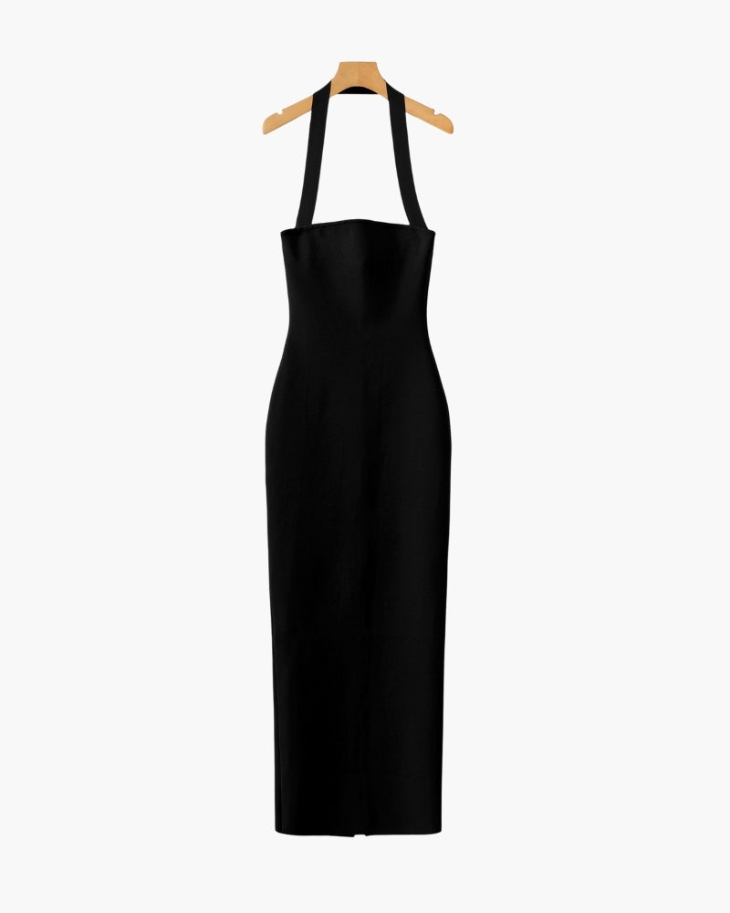 Women's Halter Neck Slim Fit Maxi Dress - Black