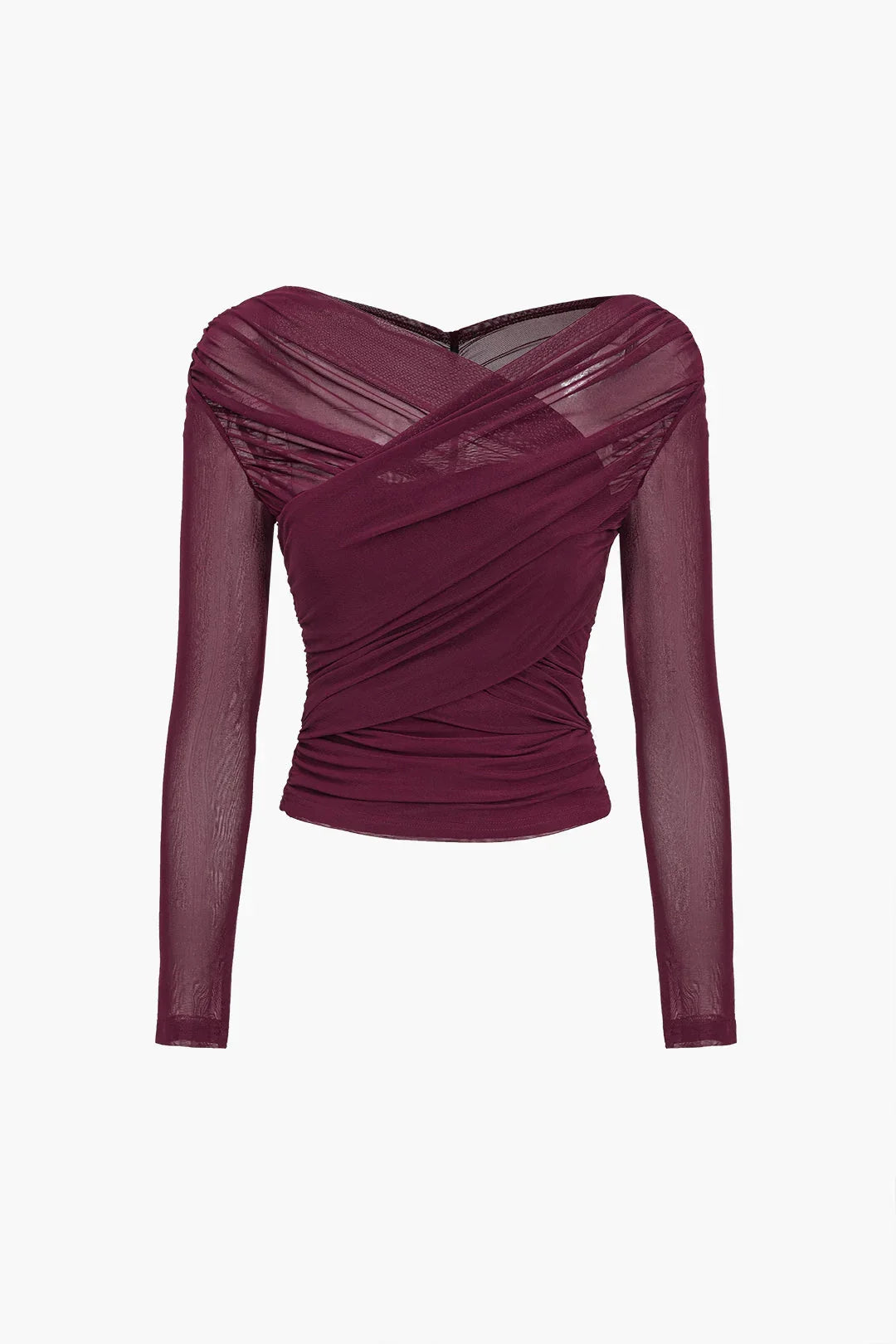 Yvette - Top de damă cu mâneci lungi și efect plisat transparent