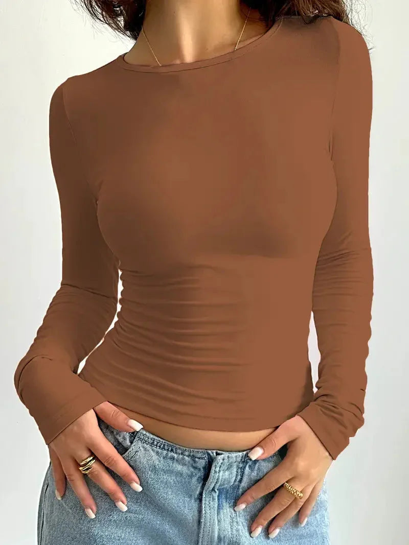 Women's Slim Fit Crew Neck Long Sleeve Layering Top