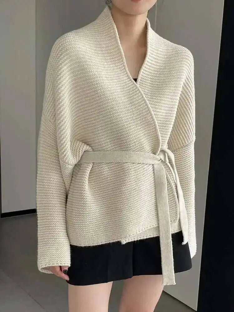 Helewise - Women's Knitted Cardigan with Tie Belt