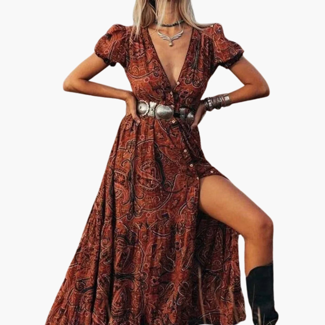 Henriette - Women's Maxi Dress with Boho Print and V-Neck - photo 1