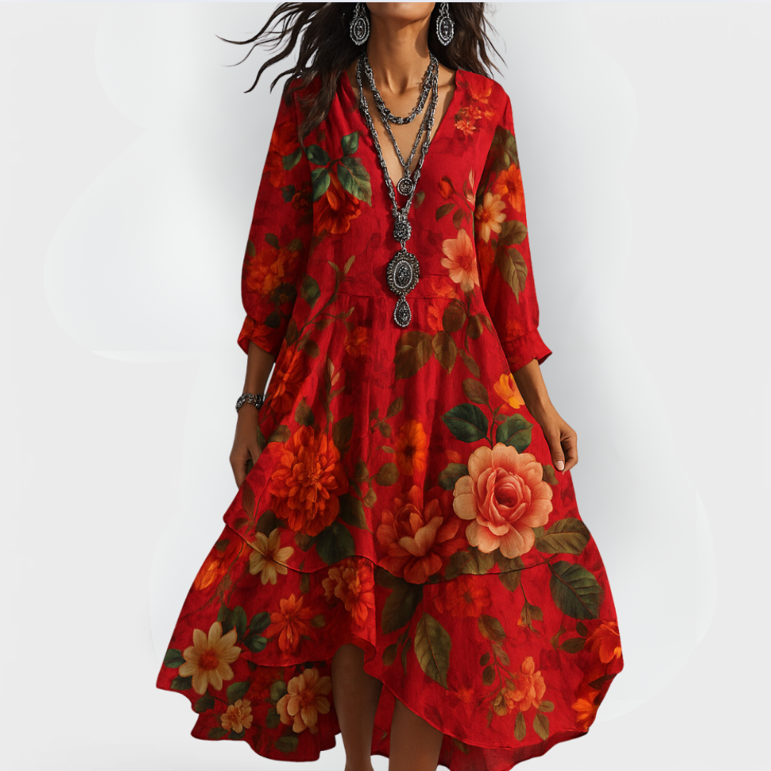 Hettie - Women's Bohemian Floral Midi Dress - photo 2