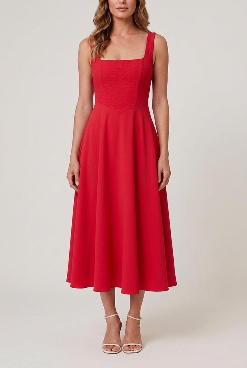 Lucilla - Women's Midi Dress with Square Neck