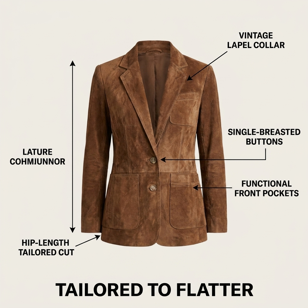 Anezka - Women's Suede Blazer with Button Front