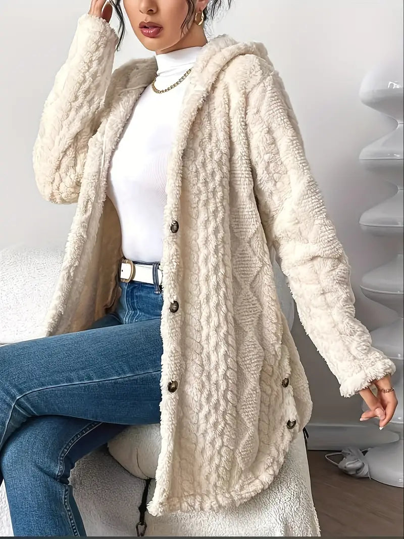 Hiltrud - Women's Cable Knit Cardigan with Hood