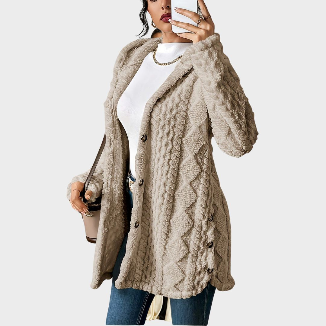 Hiltrud - Women's Cable Knit Cardigan with Hood