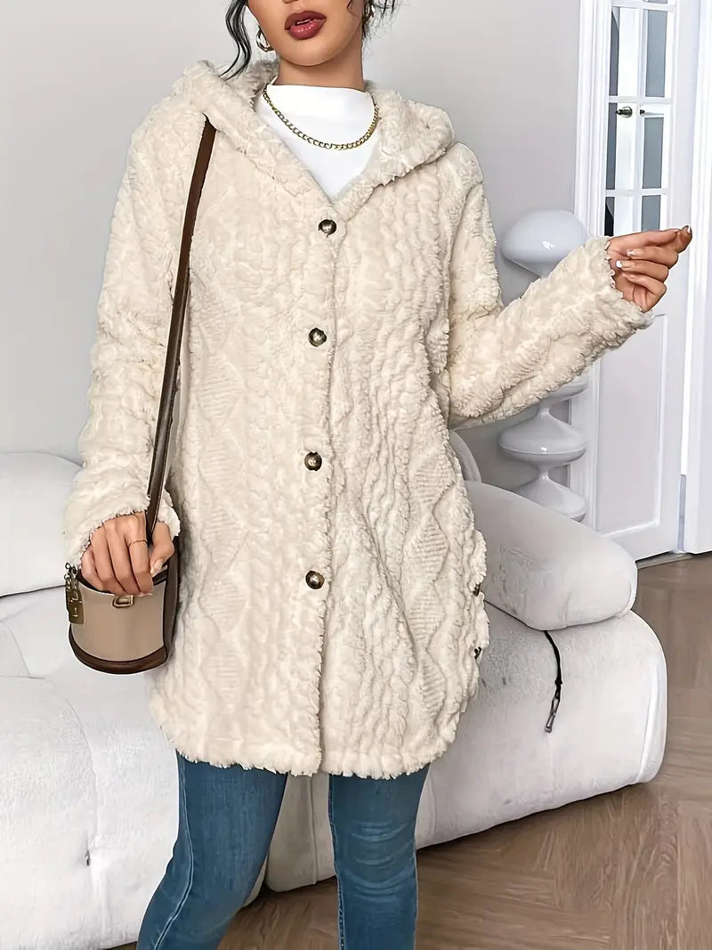 Hiltrud - Women's Cable Knit Cardigan with Hood