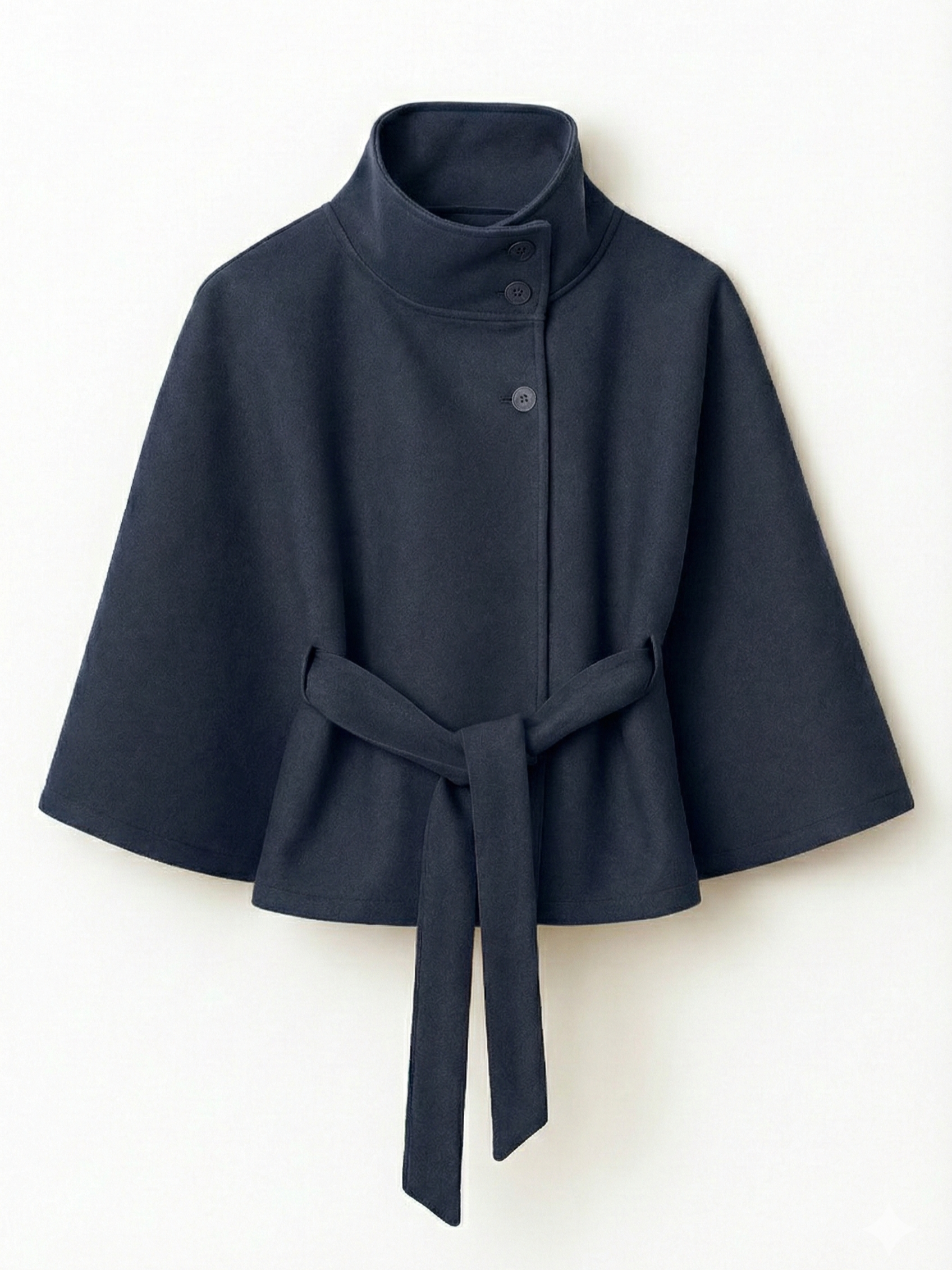Hollis - Women's Cape Coat with Stand Collar and Tie Belt - photo 10