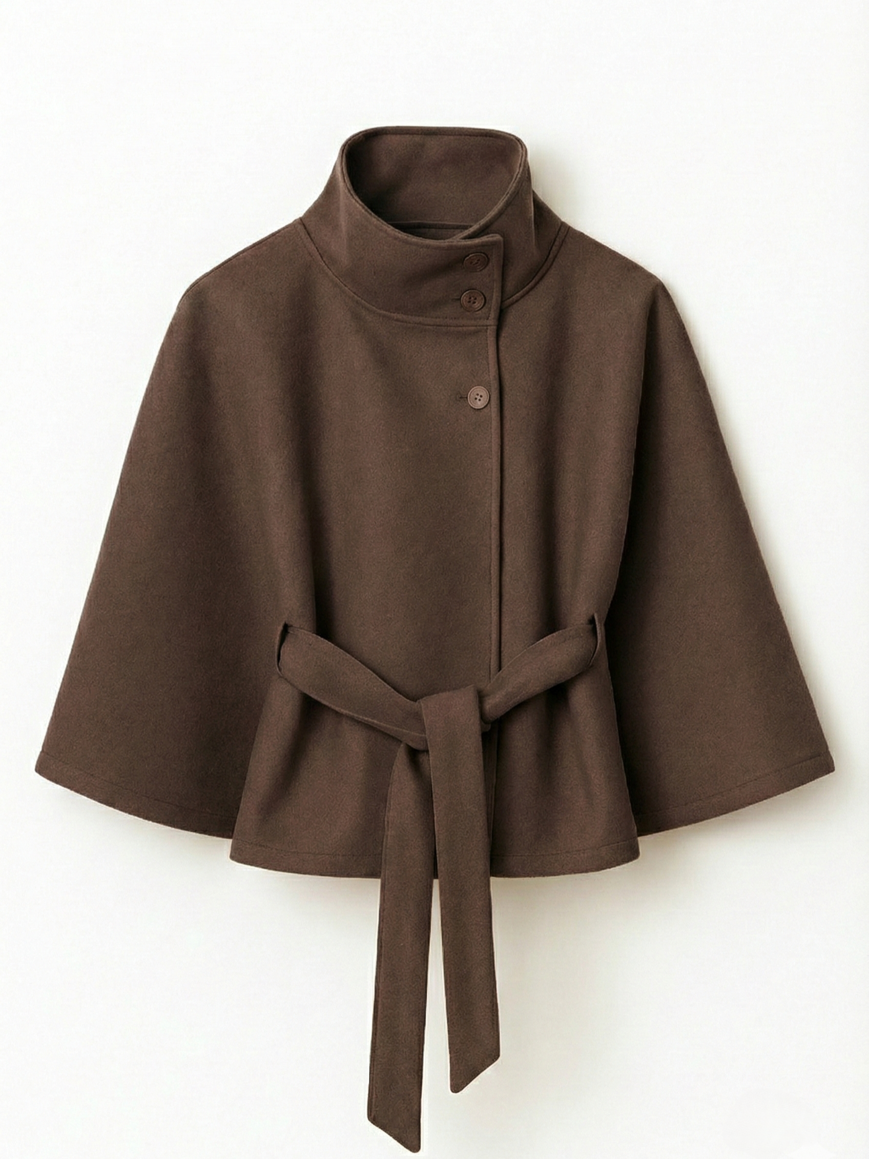 Hollis - Women's Cape Coat with Stand Collar and Tie Belt - photo 12
