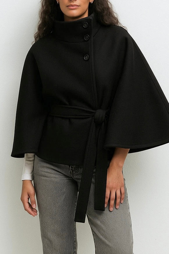 Hollis - Women's Cape Coat with Stand Collar and Tie Belt - photo 7