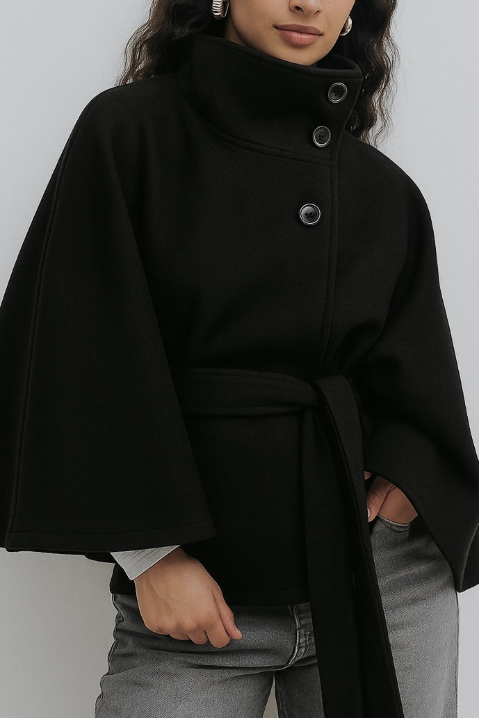 Hollis - Women's Cape Coat with Stand Collar and Tie Belt - photo 8