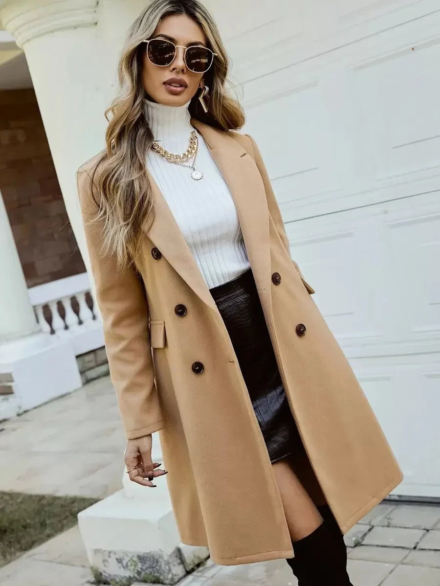 Holly - Women's Coat with Double-Breasted Front and Side Pockets - photo 2