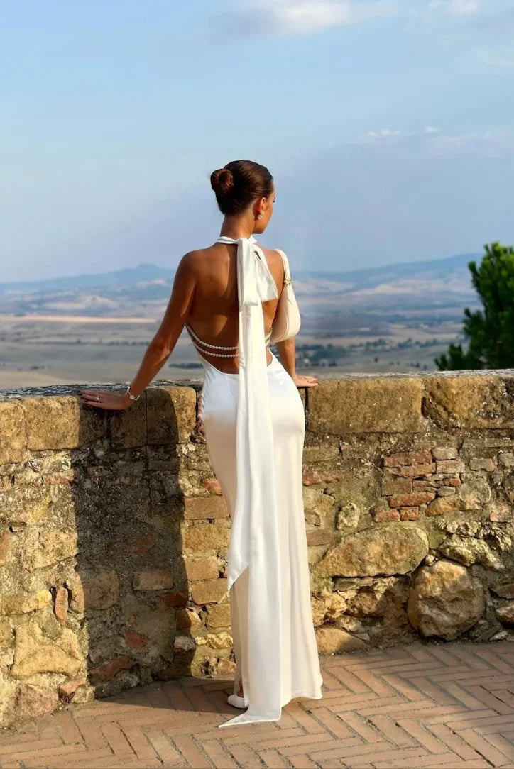 Idella - Women's White Maxi Dress with Open Back and Bow - photo 3