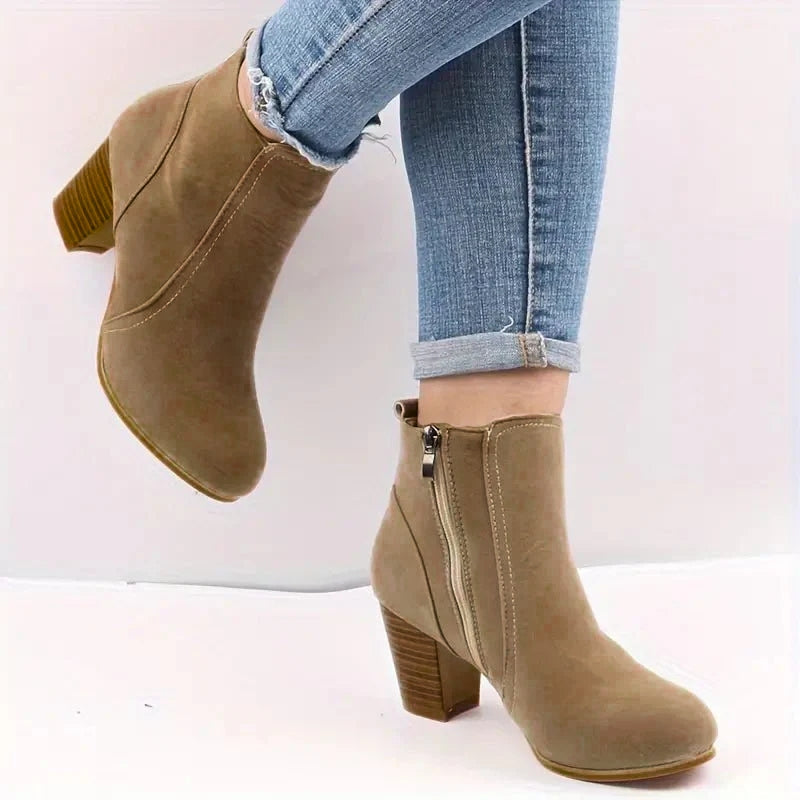 Ilene - Women's Block Heel Ankle Boots with Side Zip - photo 2