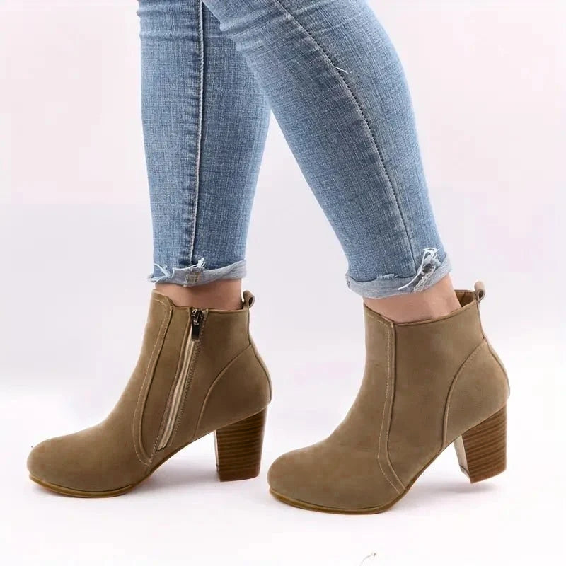 Ilene - Women's Block Heel Ankle Boots with Side Zip - photo 3