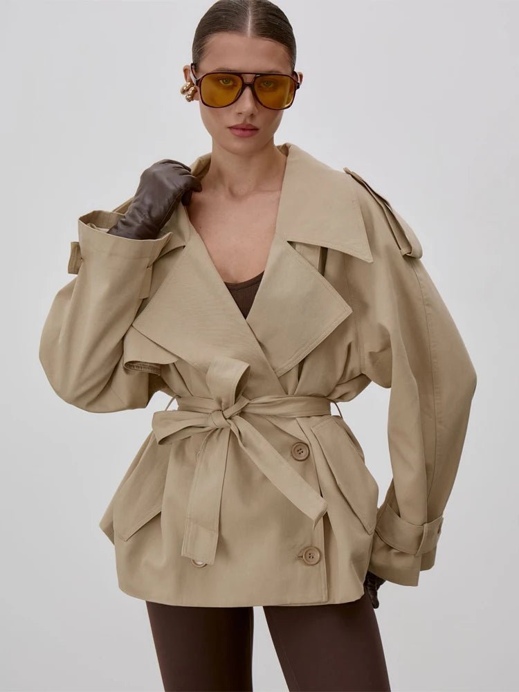 Vida - Women's Trench Coat with Lace Trim and Collar - photo 1