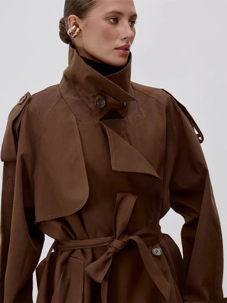 Ilsa - Women's Trench Coat with Lace Trim and Collar - photo 6