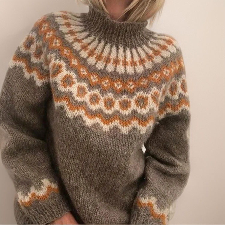 Solveig - Women's Patterned Knit Jumper with Round Yoke