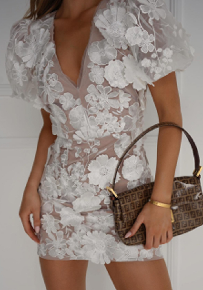Josette - Floral Mini Dress with Puff Sleeves - photo 3