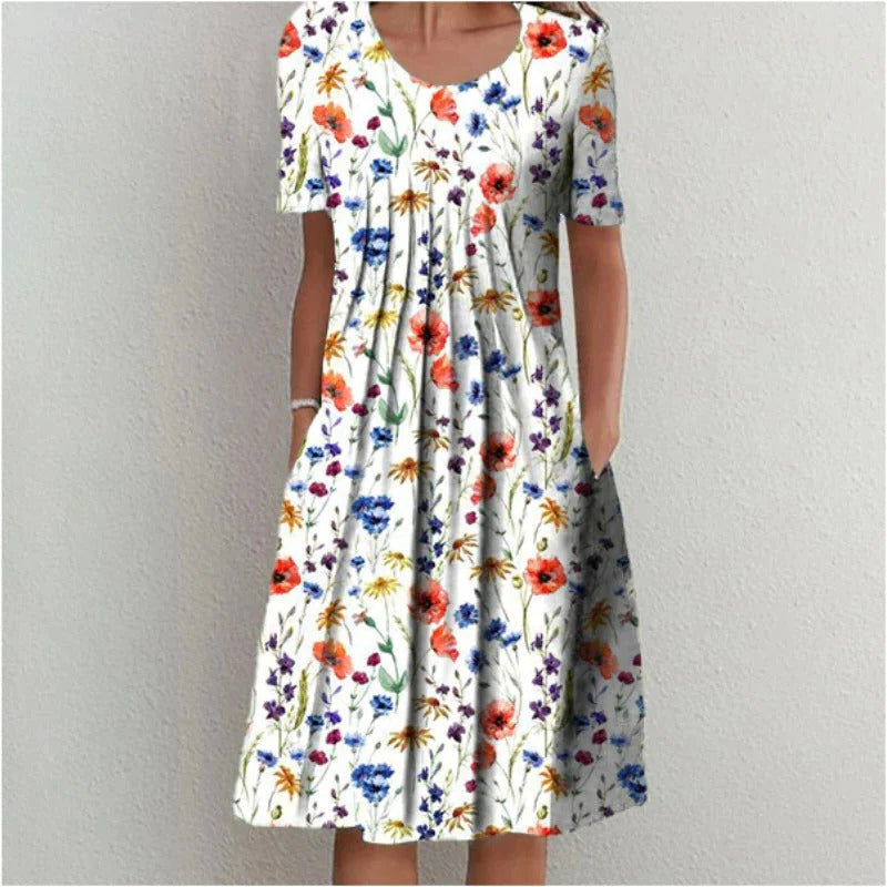 Women's Floral Knee-Length Dress with Hidden Pockets - photo 1