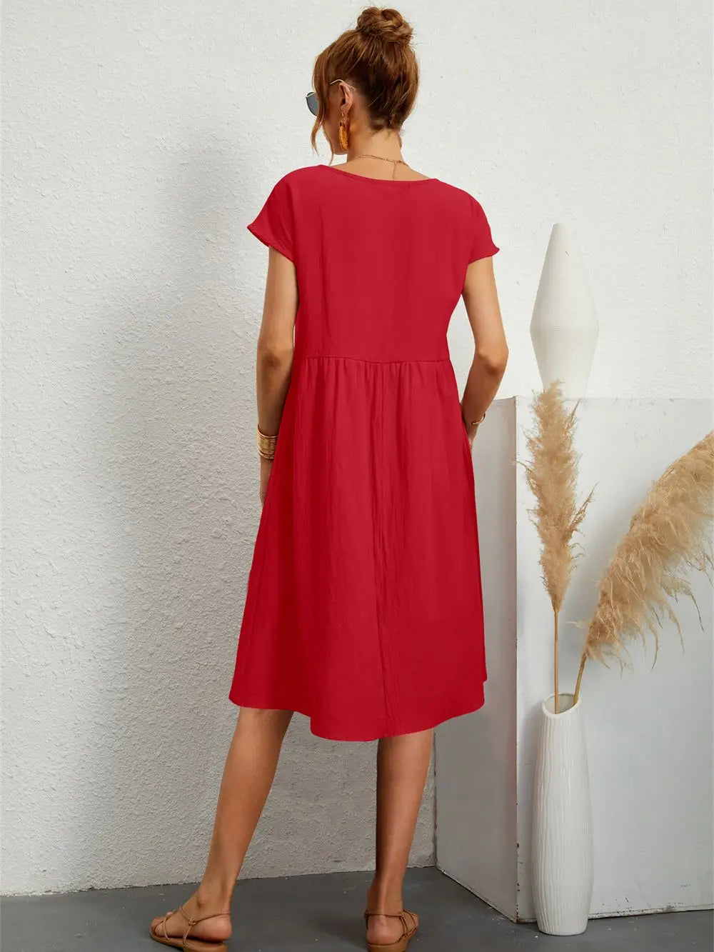 Helen - Women's A-Line Short Sleeve Dress with Pockets - photo 2